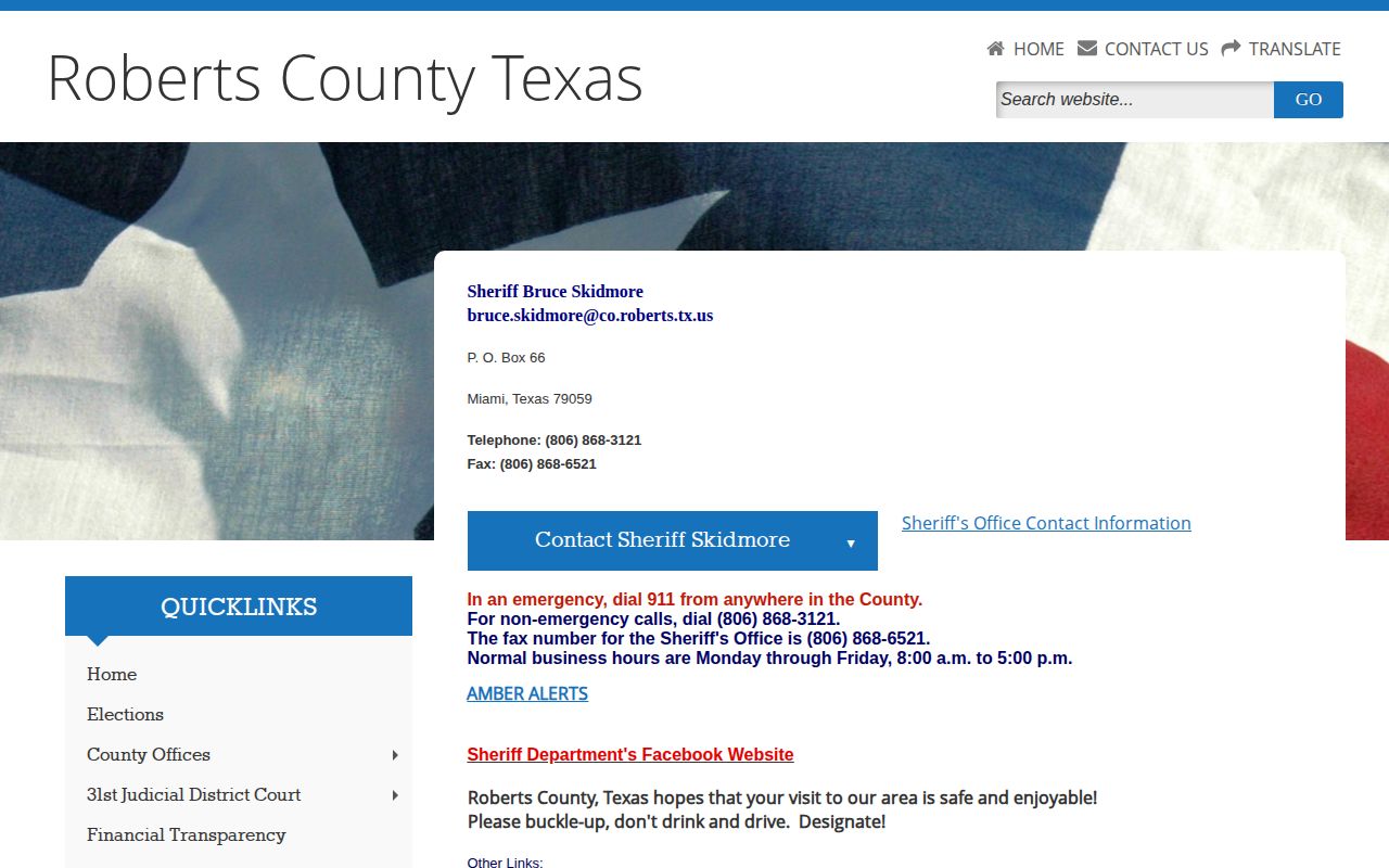 Roberts County Texas Sheriff page used to request three-day release records
