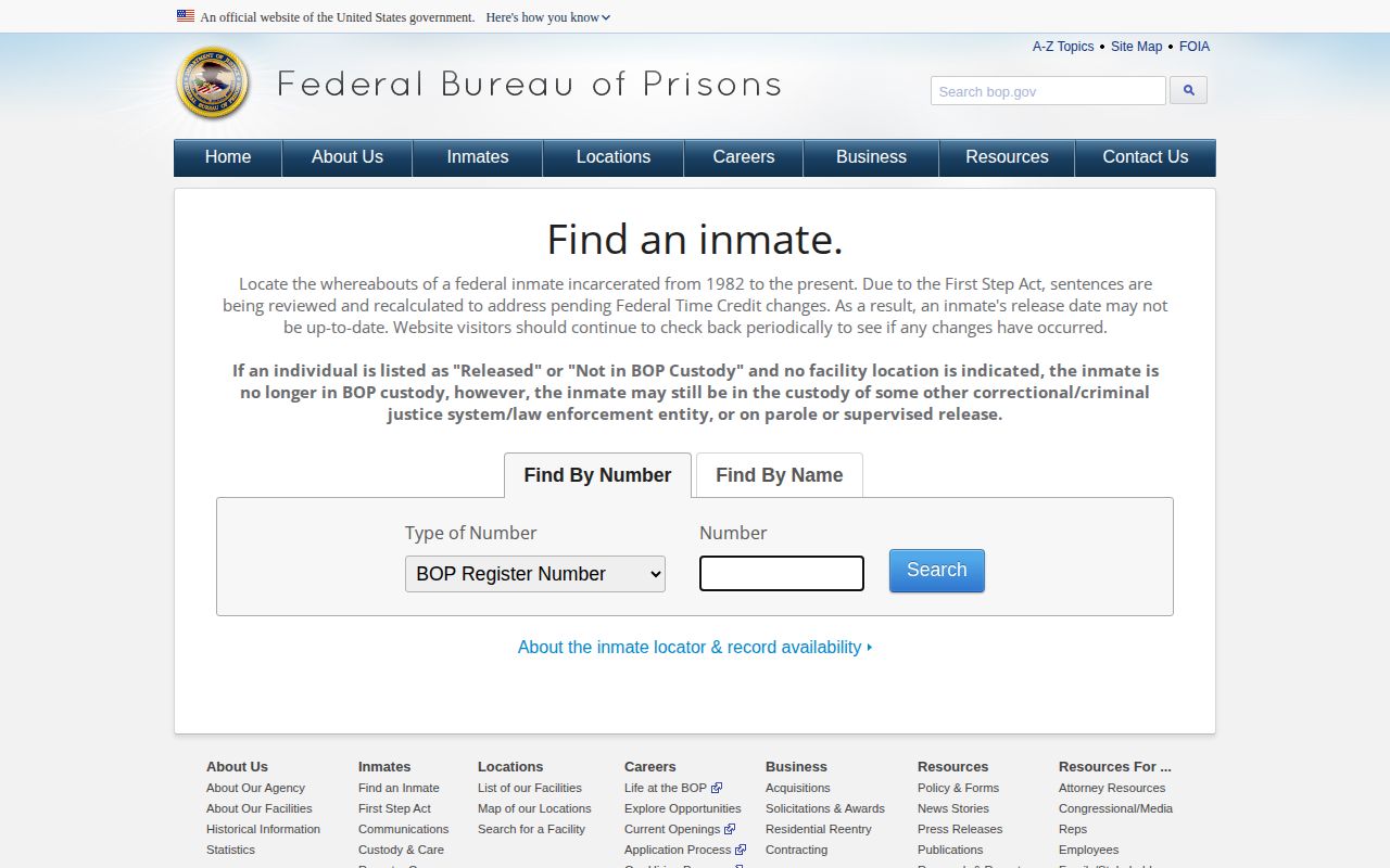 Federal Bureau of Prisons released inmate locator for a Roberts County inquiry