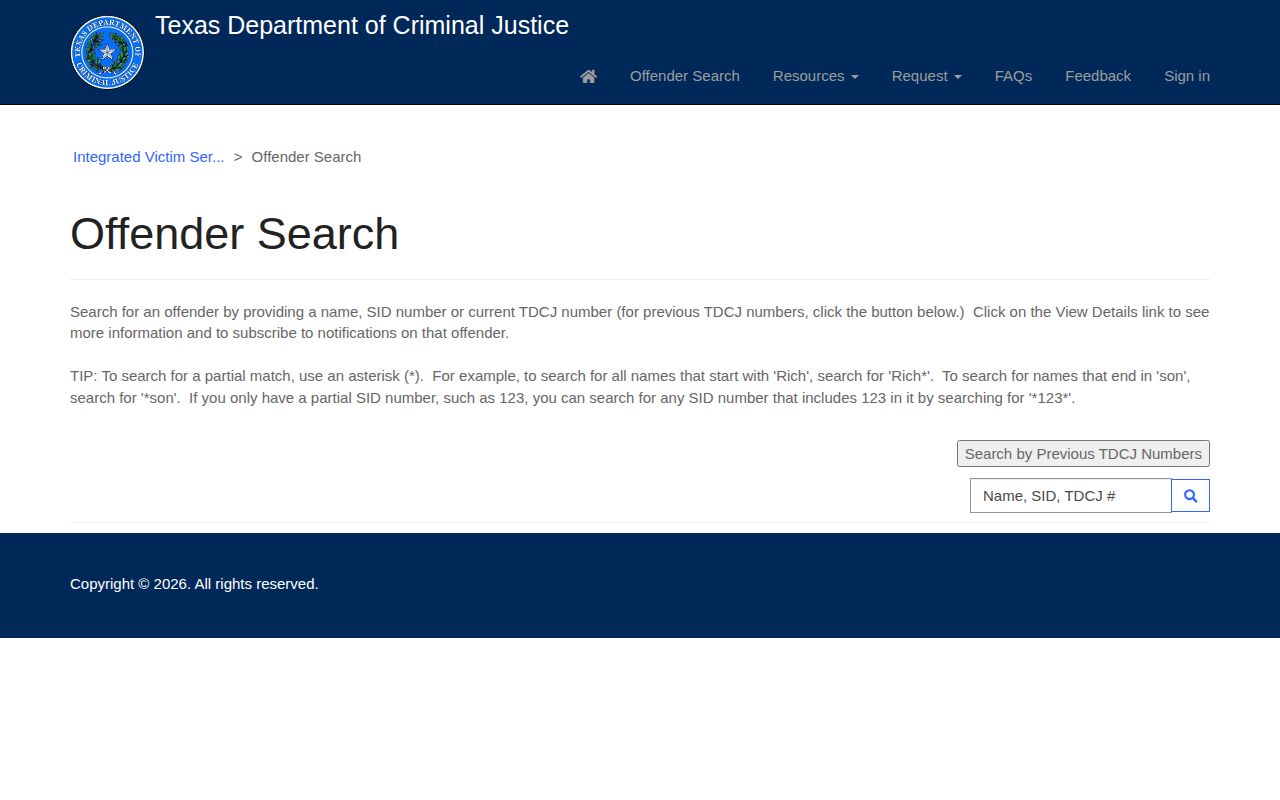 Roberts County TDCJ IVSS inmate search fields