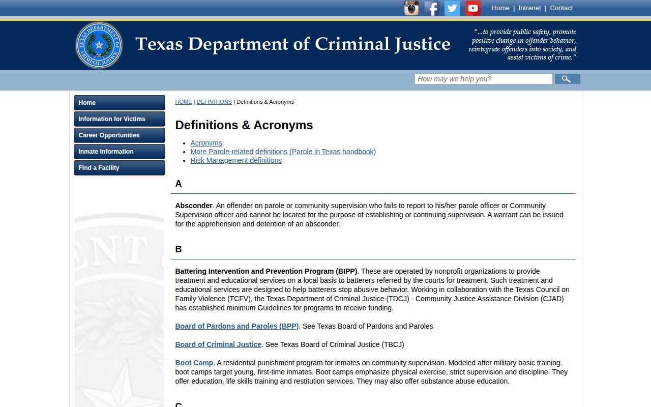 Roberts County TDCJ projected release date definition